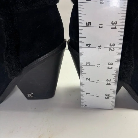 Sam Edelman womens 6.5 mid calf heeled suede, faux fur trim black boots - Picture 7 of 8